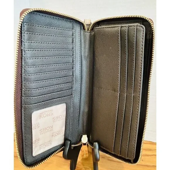 Michael Kors Jet Set Brown Mk Signature Large Travel Continental Wallet Wristlet - Picture 3 of 7